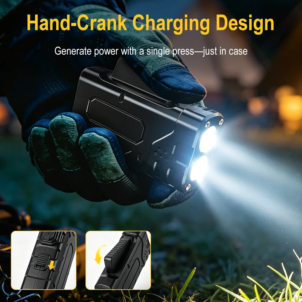 BORUIiT Hand Crank EDC LED Fla - Hunting Fishing Outdoor recension och pris